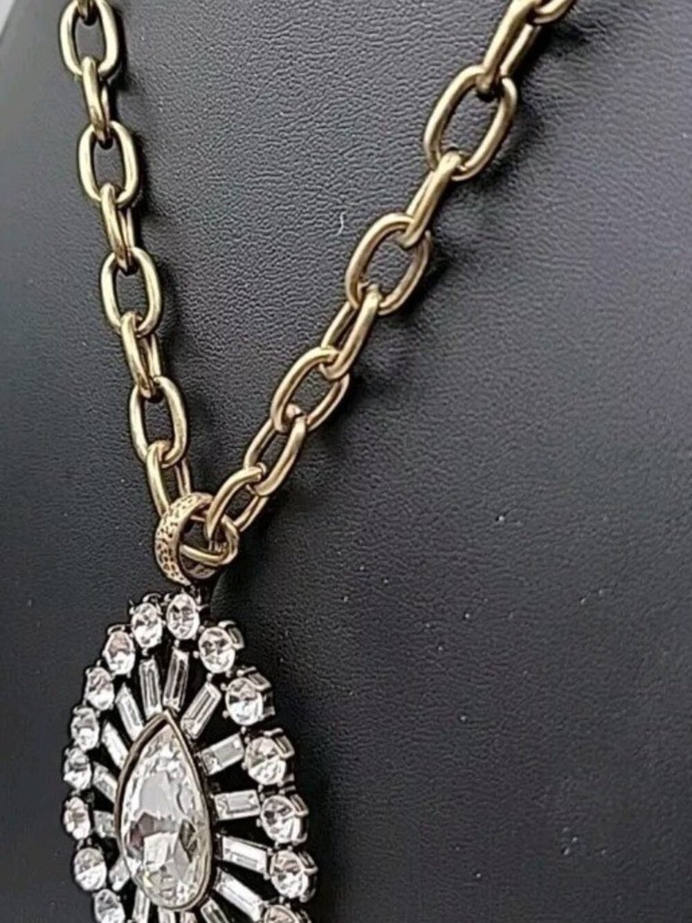 RJ Graziano CN Large Crystal Statement Pendant Necklace 40" Chunky Gold Tone - Picture 8 of 16
